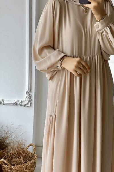 Kemerli Özel Gün Elbisesi - Krem