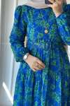 Kemerli Şifon Elbise - Mavi