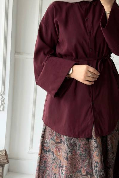 Kol Detaylı Bağcıklı Gömlek - Bordo