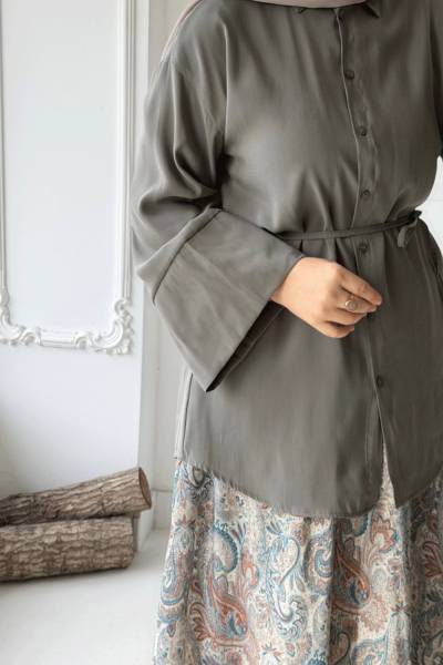 Kol Detaylı Bağcıklı Gömlek - Soft Haki