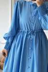Kolu Gipeli Düğmeli Elbise - Mavi
