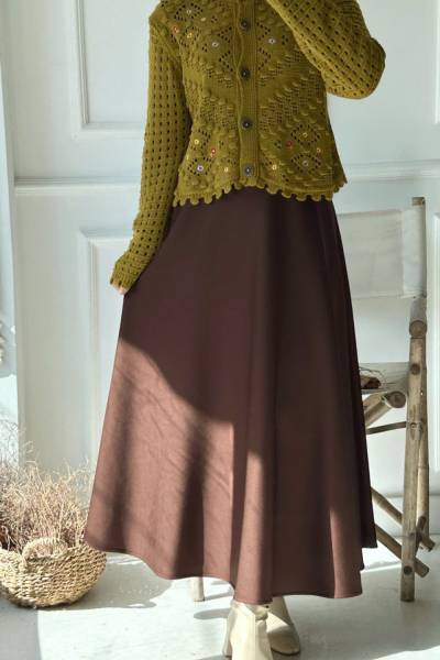 Modern Kloş Etek - Kahverengi