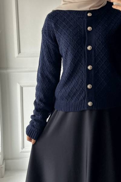 Nakışlı Kısa Hırka - Lacivert