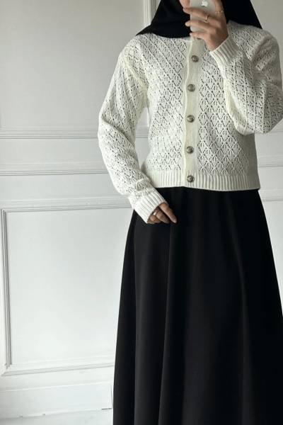 Nakışlı Kısa Hırka - Ekru