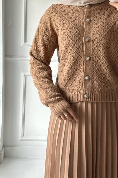 Nakışlı Kısa Hırka - Sütlü Kahve