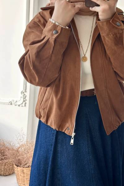 Nubuk Bomber Ceket - Taba