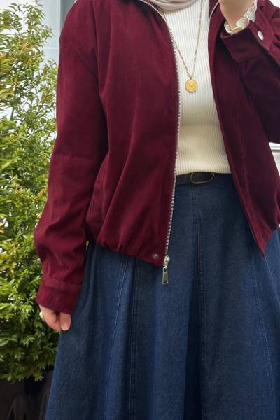 Nubuk Bomber Ceket - Bordo