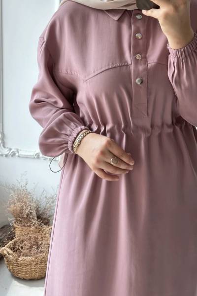 Önü Çıtçıtlı Beli Ayarlanabilen Elbise - Gülpembe