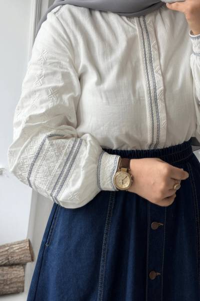 Önü Çıtçıtlı Gömlek - Ekru