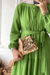 Önü Düğmeli Kat Kat Elbise - Fıstık Yeşili