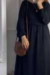 Önü Gizli Fermurlı Ferace Elbise-Siyah