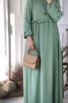 Önü Gizli Fermurlı Ferace Elbise- Su Yeşili