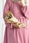 Önü Gizli Fermurlı Ferace Elbise- Açık Pudra