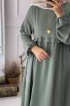 Önü Gizli Fermurlı Ferace Elbise-Çağla Yeşili