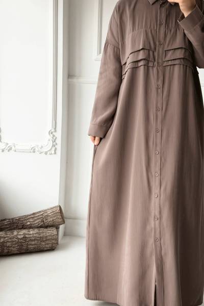 Önü Kat Kat Uzun Ferace - Vizon