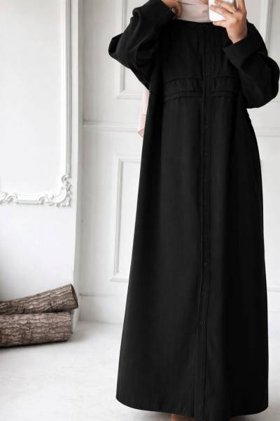 Önü Kat Kat Uzun Ferace - Siyah