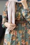 Pastel Çiçek Desenli Kadife Elbise