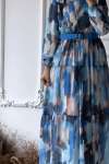 Pastel Desen Elbise -Mavi