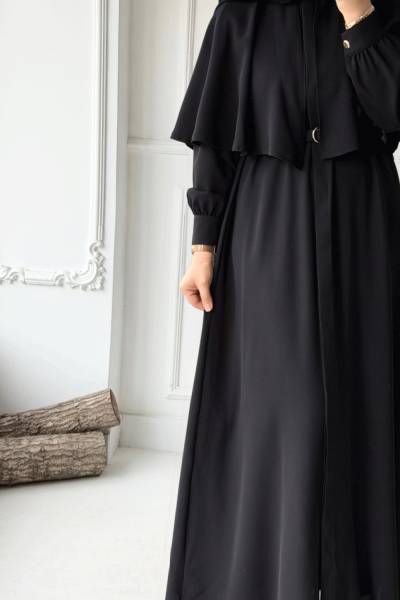 Pelerin Detaylı Ferace - Siyah