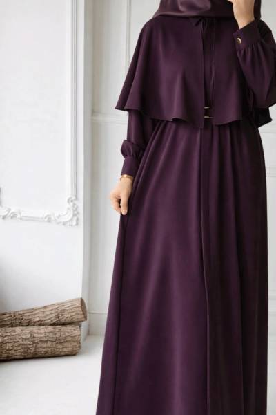 Pelerin Detaylı Ferace - Koyu Mor