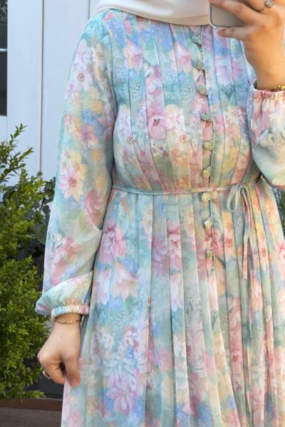 Pile Detaylı Şifon Elbise - Soft Pembe