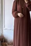 Piliseli Şifon Elbise - Kahverengi