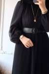 Piliseli Şifon Elbise - Siyah
