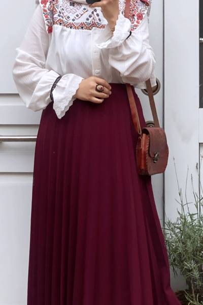 Piliseli Etek - Bordo