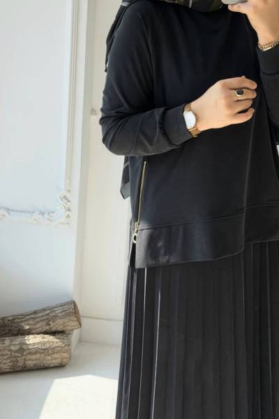 Piliseli Etekli Takım - Siyah