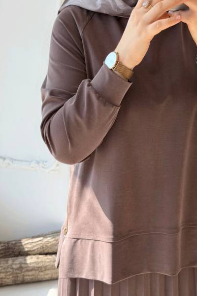 Piliseli Etekli Takım - Tozlu Kahve