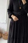 Pıtpıtlı Kemerli Elbise - Siyah