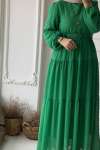 Pıtpıtlı Kemerli Elbise - Yeşil