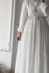 Pıtpıtlı Kemerli Elbise - Beyaz