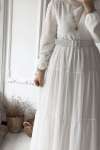 Pıtpıtlı Kemerli Elbise - Beyaz