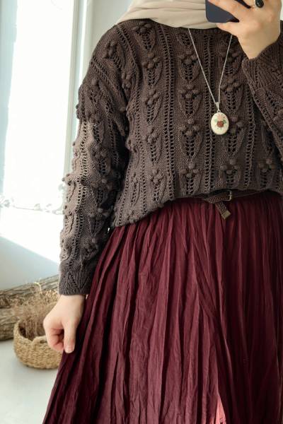 Ponponlu Kazak - Tozlu Kahve