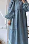 Robalı Kot Elbise- Açık Mavi