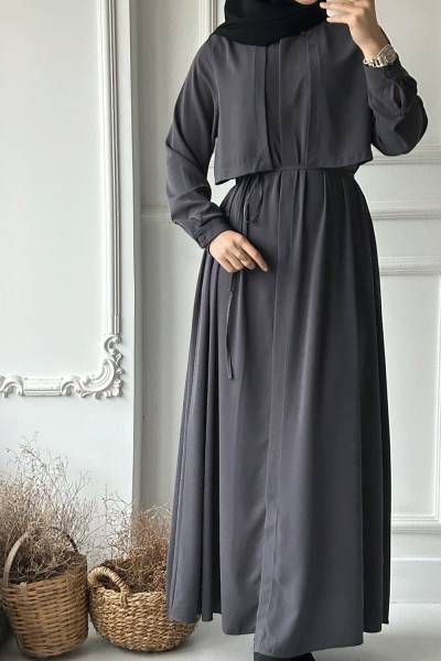 Rüzgarlık Detaylı Cepli Ferace - Gri