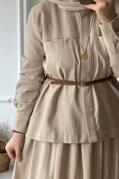 Saf Keten Etekli Takım - Taş