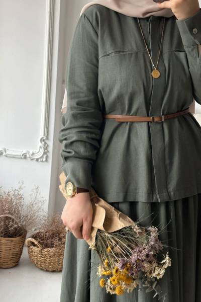 Saf Keten Etekli Takım - Soft Yeşil