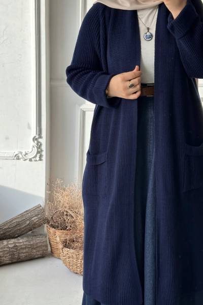 Şal Yaka Uzun Hırka - Lacivert