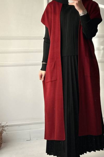 Uzun Yelek - Bordo