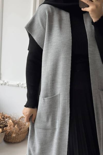 Uzun Yelek - Gri