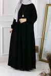 Volanlı Ferace Elbise - Siyah