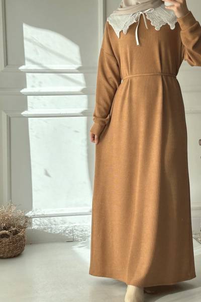 Yaka Detaylı Elbise - Soğan Kabuğu