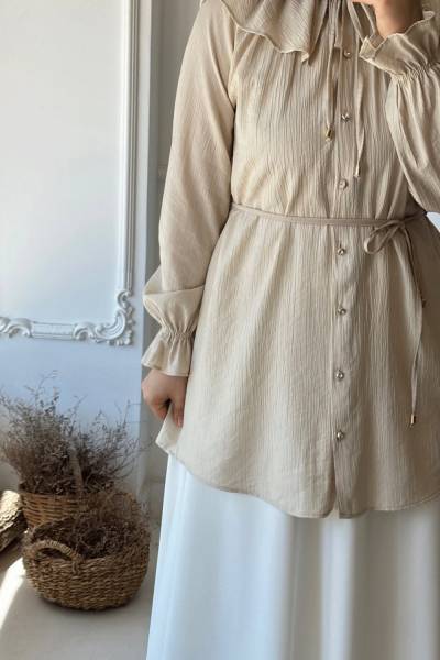 Yaka Detaylık Tunik - Taş