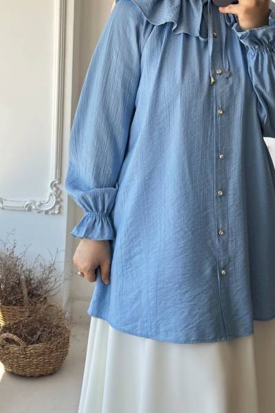 Yaka Detaylık Tunik - Mavi