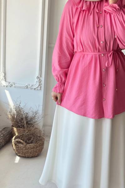 Yaka Detaylık Tunik - Pembe