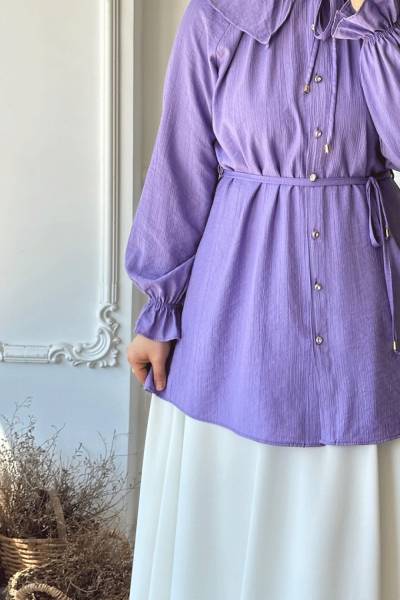 Yaka Detaylık Tunik - Lila