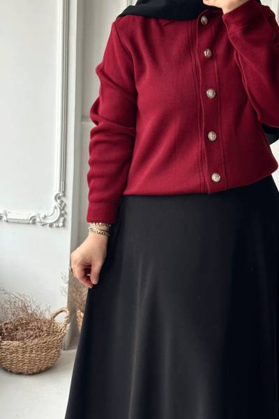 Yaka Detaylı Hırka-Bordo