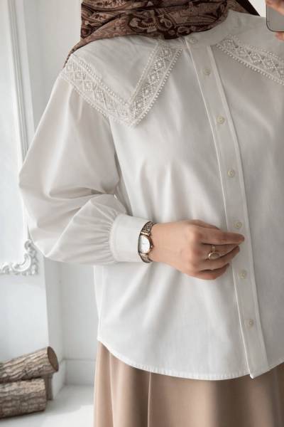 Yakalık Detaylı Gömlek - Beyaz